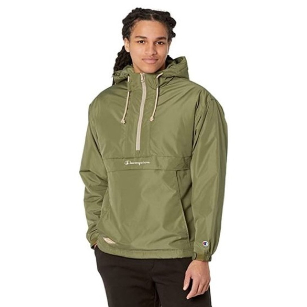 Champion Stadium Anorak Men's Half Zip Cargo Jacket Olive Large